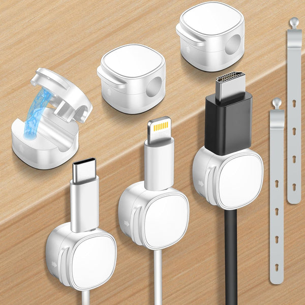 8 Pack Upgraded Magnetic Cable Clips & Silicon Cable Ties, Cord Holder for Under Desk Cable Management