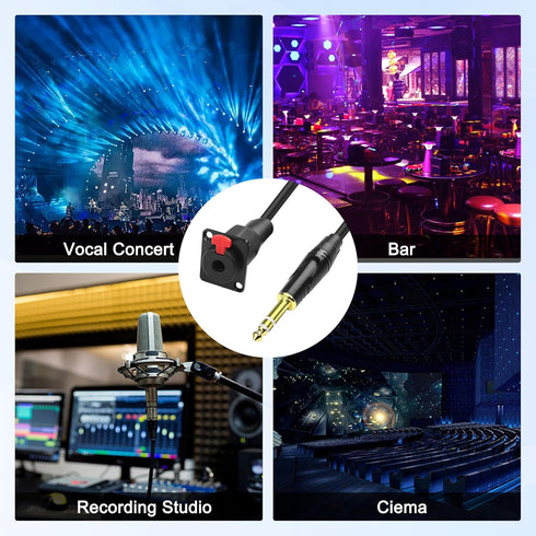 XMSJSIY D-Type 6.35mm 1/4" Female Panel Mount to Male Stereo Connector Cable, Speaker Headphone Extension-0.5M