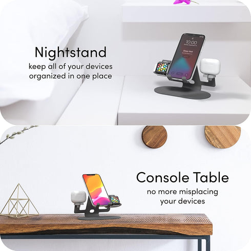 TALK WORKS 3-in-1 Electronics Station, Aluminum Stand Dock for Bedside, Table Compatible w/ iPhone 15/15 Pro/15 Pro