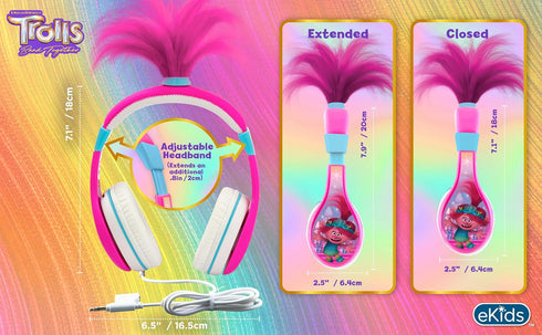 eKids Trolls Band Together Headphones for Kids, Wired, Tangle Free with Volume Control, 3.5mm Jack, Headphone Splitter