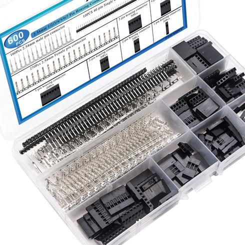 Taiss 600PCS Dupont Connector Kit, 2.54mm 1/2/3/4/5/6/7 Pin Housing Connector and Male Female Crimp Pin