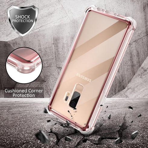 Samsung Galaxy S9 Plus Case by Dexnor, with Screen Protector, Electroplated Frame, Rugged 360 Full Body (Metallic Pink)