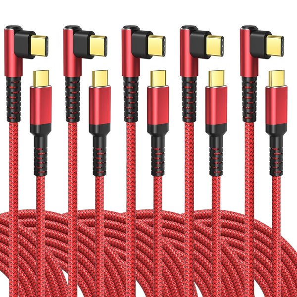 OKRAY USB C Cable 10ft, 5-Pack iPhone 15 Charger Cord USB C to C 90 Degree Angle Type C Android Charger Cable 60W -