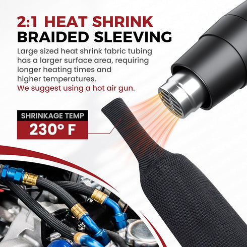 BuyUneed 2:1 (3/8" 30ft) Heat Shrink Fabric Tubing Braided Sleeving - Abrasion Protection Flexibility Wiring Harness