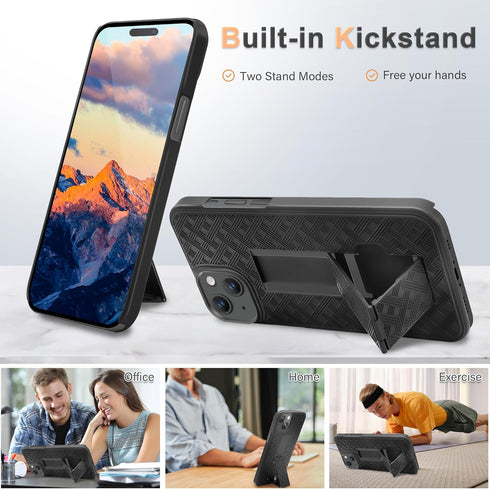 Fingic 15 15 1 5 6.1 inch(Black) Case for iPhone Case,iPhone Belt Clip Holster Cases Slim Combo Shell with Kickstand