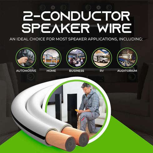 GearIT Pro Series 14AWG Speaker Wire Cable (100 Feet) - Great for Home Theater and Car Speakers, White