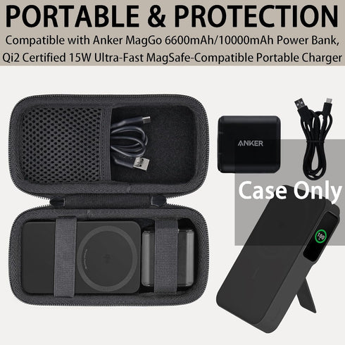 khanka Hard Travel Case Replacement for Anker MagGo 6600mAh/10000mAh Power Bank,Qi2 Certified 15W Ultra-Fast MagSafe-Compatible Portable Charger,Case Only(Black).