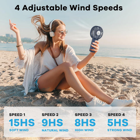 Portable fan, 4-speed adjustable portable battery-operated fans, USB rechargeable desk fan, up to 15 hours handheld fan for travel, office, outdoor use, suitable for both women and men. (Deep Blue) by Refluxe
