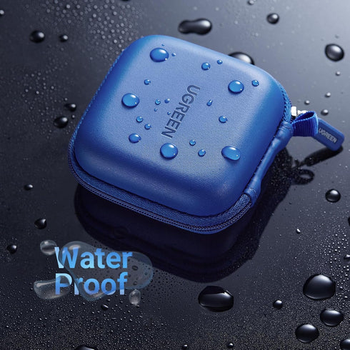 UGREEN Waterproof Earphone Case for AirPods Pro & JLab Earbuds, with Carabiner, for Headphones & SD Cards, Blue