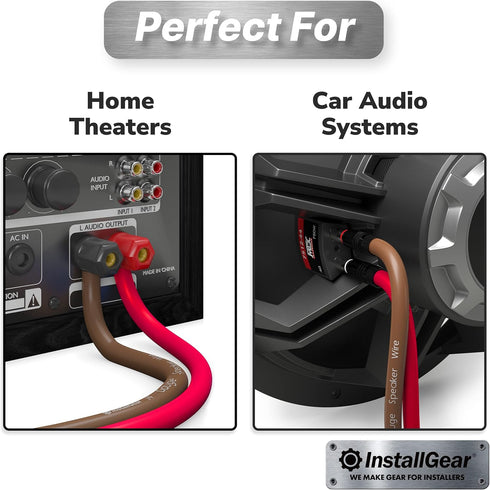 InstallGear 14 AWG Speaker Wire Cable (100 Foot + 12 Banana Plugs) - True Spec Soft Touch for Car, Home Theater,