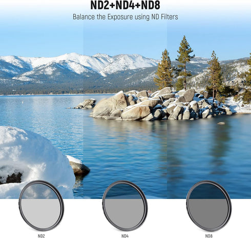 NEEWER 67mm Lens Filter Kit: UV, CPL, FLD, ND2, ND4, ND8, Lens Hood & Cap for Canon Nikon Sony Panasonic DSLR