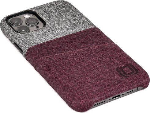 Dockem Wallet Case for iPhone 11 Pro, Built-in Metal Plate for Magnetic Mounting, Maroon and Grey