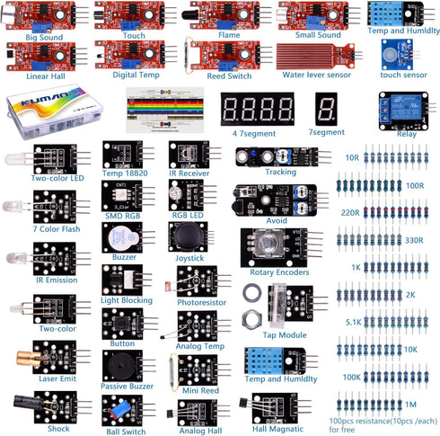 kuman Compatible For Arduino Raspberry pi Sensor kit, 37 in 1 Robot Projects