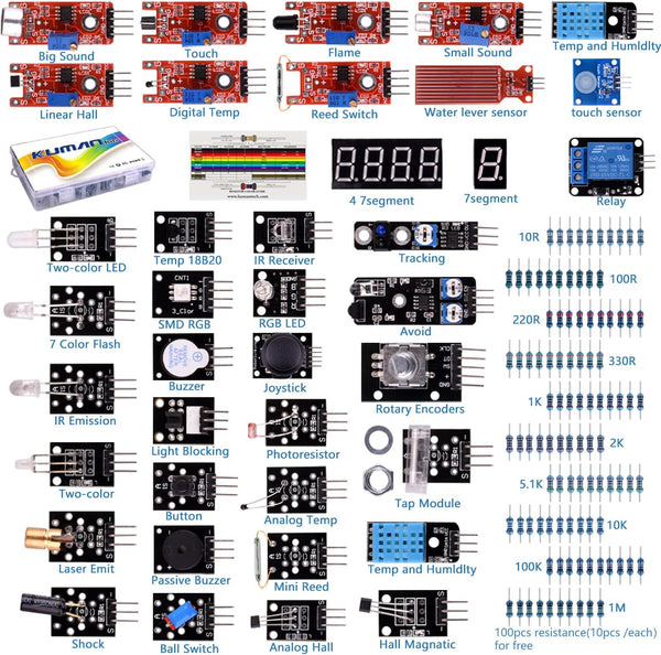 kuman Compatible For Arduino Raspberry pi Sensor kit, 37 in 1 Robot Projects