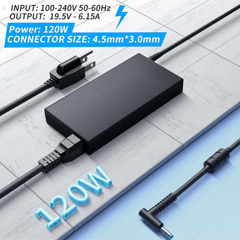 VHBW 120W Power Adapter for HP, Compatible with USB-C Dock G5, Envy 15 17 Series, Omen 15-5000, 710415-001
