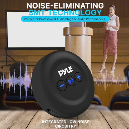 PyleUsa Wireless Low-Latency Transmitter/Receiver Set for Presentations, Projectors, TV, Soundbar, Includes Lavalier Mic