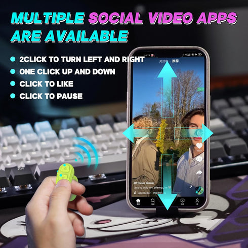 Tiktok Trending Bluetooth Smart Scrolling Ring Kindle App Remote Page Turner with Cell Phone Stands Wireless Camera Shutter Selfie Button - Compatible with iPhone Ipad Android (Lake Green)