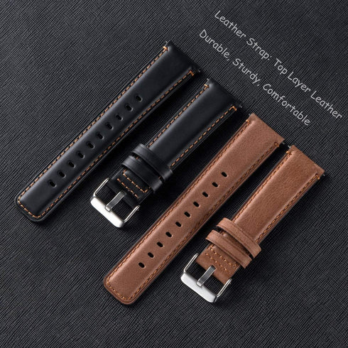 Galaxy Watch 3 45mm Bands 2 Pack, Compatible with Samsung Band, 22mm Leather, Quick Release Smart Straps (Black+Brown)