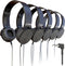 Wired On-Ear Leather Headphones, 3.5mm Connector, Round Metal Housing, Bulk Wholesale, Black Color, 5 Pack