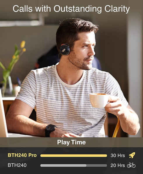 Kinivo BTH240 PRO Bluetooth Wireless Headphones, On-Ear HiFi Stereo Music, 30 Hours Playtime, Built-in Mic, Foldable