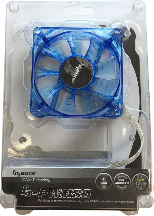 Bgears b-PWM 80mm Blue LEDs Gaming PC Cooling Fan - High Speed, 500-4000 RPM, 12VDC, 78 CFM, Mini 4 Pin Connector