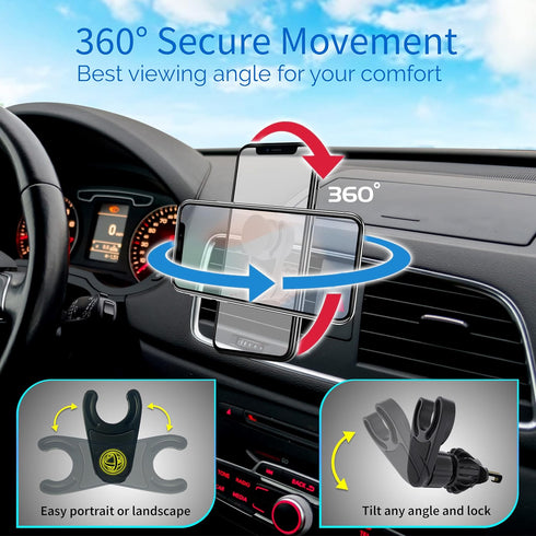 Magnetic Socket Car Mount, Phone Holder for All Socket Grips, AC Vent Clip, 360° Rotation, Ultra Stability