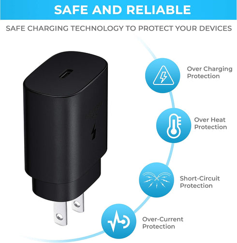 25W Fast Charger & Type C Cable Charging Set Compatible for Samsung Galaxy S20/S21/S21+/S21 Ultra, S10, S9, Note 20,