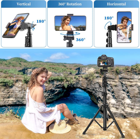 Phone Tripod, 70" Selfie Stick Tripod Stand with Remote Holder Carry Bag, Aluminum Alloy Compatible with iPhone Samsung
