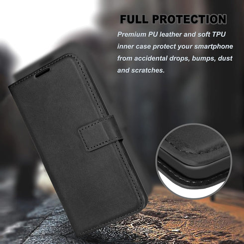 Galaxy A42 5G Case, Black Leather Wallet Flip Folio Case with Card Slots, Kickstand, Magnetic Closure, Ultra Slim