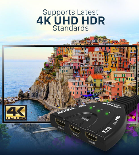 Fosmon 4K HDMI Switch 3 in 1 Out, 4K@30Hz, 3-Port HDMI Splitter Hub, Auto Switching for HDTV, PS5/4