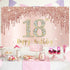 Sweet 18th Birthday Banner Backdrop Decorations for Girls, Rose Gold 18 Birthday Party Sign Supplies, Pink 18 Years Old