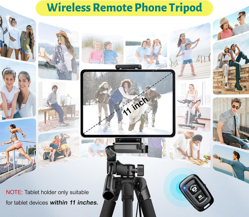 JOILCAN 67" Phone Tripod, Camera Tripod Stand for iPhone iPad, Professional Aluminum Travel Tripods with Wireless
