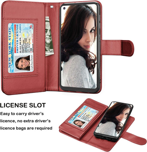 Njjex Galaxy A21 Case for Samsung Galaxy A21 Wallet Case 2020, PU Leather Folio Flip with 9 Card Slots and Lanyard