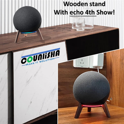Real Wood Stand for Echo (4th Gen) Speaker, Tripod Holder Accessories for Alexa Speaker - Walnut