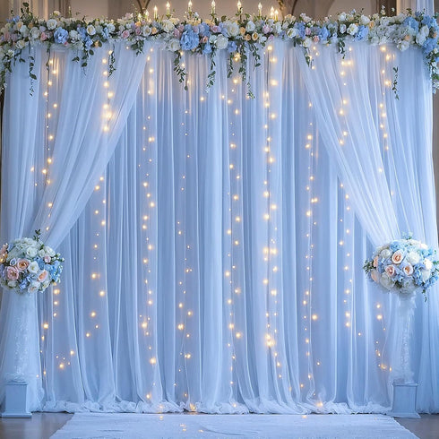 1015ft 2 515ft Baby Blue Sheer Tulle Backdrop Curtains with Lights String for Parties Baby Shower Decorations for Boy