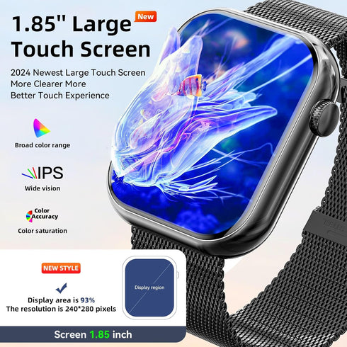 Smart Watch with Call Function, 1.85" Fitness Tracker, Heart Rate/Sleep Monitor, Waterproof for Women & Men