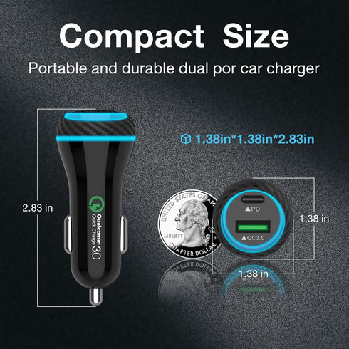 MOCA 51W Fast Charger for iPhone, USB C Dual Ports with 2pcs 3.3ft A-P/C-P Cable Car Charger Adapter for iPhone 13 12