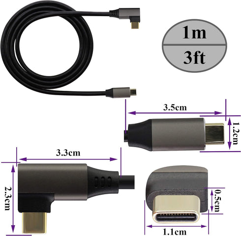 Right Angle Type C 3.1 Extension Cable - 4K@60Hz 90 Degree Type C USB Male to Male Connector Cable (1M/3Ft)