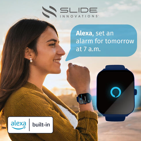 SLIDE Fitness Smartwatch for Men & Women (Blue), Bluetooth 5.3, Alexa-Enabled, 1.95” HD Screen, IP68 Waterproof, 100