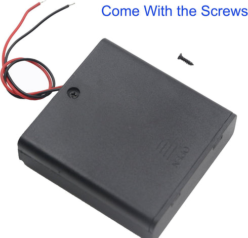 Pack of 2 AA Battery Holder with Switch, 4X 1.5V 6V Battery Holder with Leads