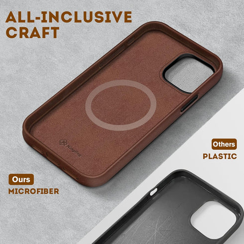 Genuine Leather Case for iPhone 15 Pro Max 6.7 inch, Rustic Brown, Oil Wax Top-Grain Leather, MagSafe Compatible