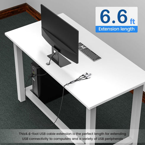 6.6Ft USB Extension Cable, 1 Male to 3 Female USB Adapter Compatible with Webcam, Camera, Phone, Mouse, Keyboard,