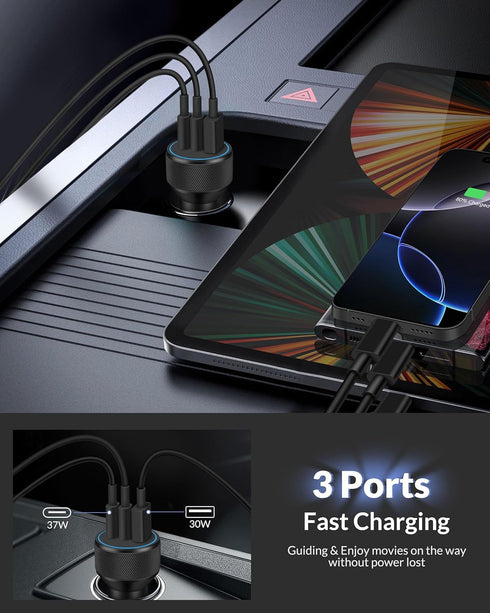 USB C Fast Car Charger for iPhone 16/16 Pro Max/15/15 Pro Max, 2 Pack 67W 3-Port Adapter with USB C to C Cable