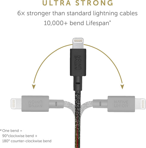 Native Union 4ft Belt Cable USB-A to Lightning - Durable Charging Cable with Leather Strap for iPhone 14, 13, 12