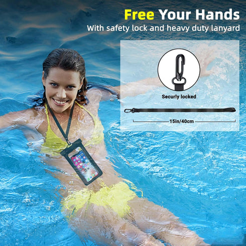 Waterproof Cell Phone Case, IPX8 Phone Pouch for iPhone 15 14 13 Pro Max Plus Galaxy S22 S23, 2 Pack (Black+Light Green)