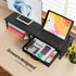 2-Tier Ekisemio Monitor Stand with Fabric Drawer Wood and Metal Computer Riser, Desk Organizer for Office, Black