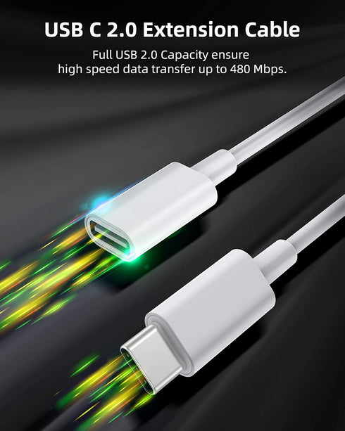 CONMDEX 6FT USB C Extension Cable for Mag Safe Charger, 9V 3A, iPhone 15/14/13, PS5 Controller, White.