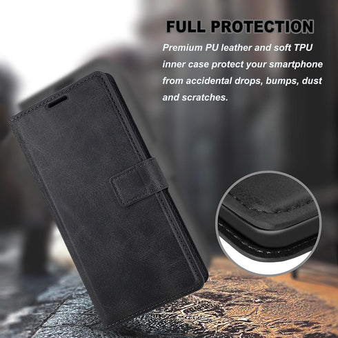 Motorola Moto G Pure Leather Flip Case - Wallet Black Phone Case with Card Holder Kickstand Magnetic Closure for Moto G
