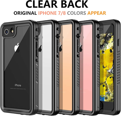 for iPhone SE 2022/SE 2020/iPhone 7/8 Waterproof Shockproof Case with Built-in Screen Protector Black/Clear