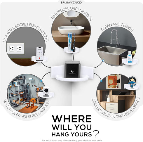 BRAINWAVZ Mini Circular Corner Shelf Mount for Security Cameras, Speakers, and More (White)